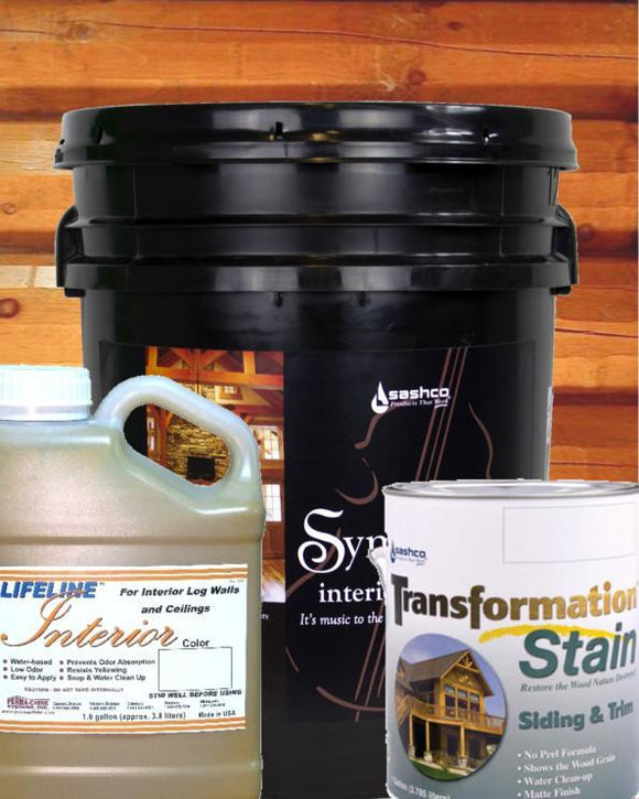 interior stain sealer topcoat clear coat pigment paint 5 gallon 1 gallon transformation siding and trim lifeline interior permachink sashco log home mart golden eagle log & Timber homes parmeter wisconsin maintenance upkeep Schroeder Log Home Supply