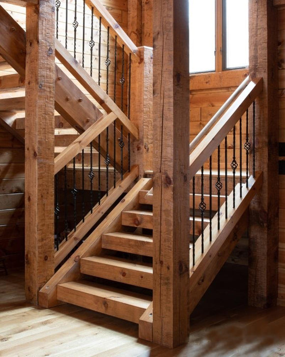 square rectangle rectangular timber stairs beam stairs 6 x 12  6x12 timber log stairway system kit
