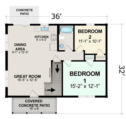 Bryce Canyon | 2-Bedroom Log Cabin Kit | 26x36