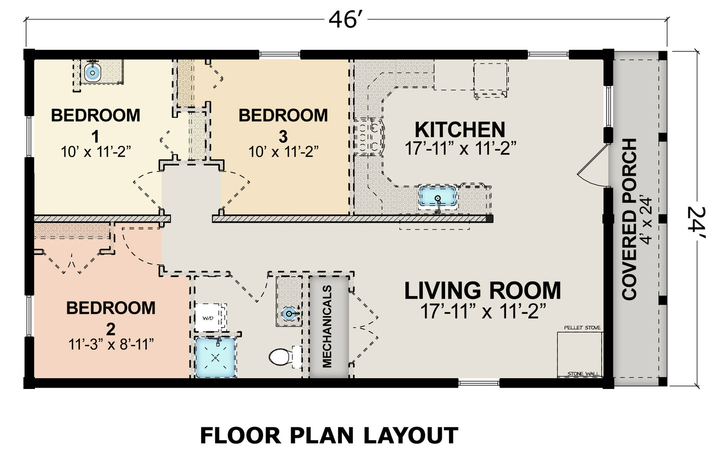 3-Bedroom Log Cabin Kit 24x42 (Kit F)