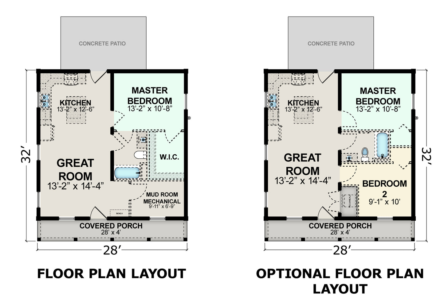 1 or 2-Bedroom Log Cabin Kit 28x28 (Kit C)