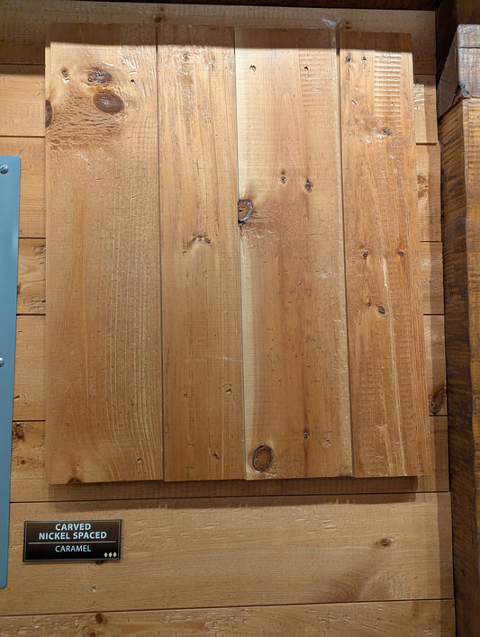 Clearance - Rustic 1in x 6in Pine - End-Matched - With Nail Holes - Pre-Finished "Caramel" - Random Lengths - Bundle