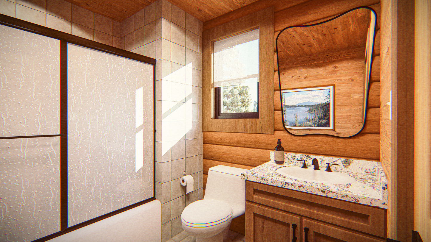 1-Bedroom Blue Stone Log Cabin Kit 24x32