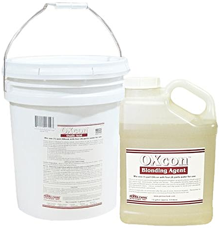 oxcon oxalic acid blonding agent wood brightener brightens concentrate rust stains iron stain treatment nail stains spikes screws stain perma-chink permachink perma chink