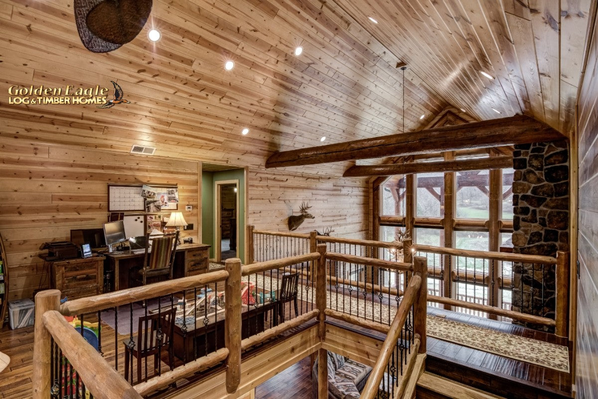 round long rustic log timber tree like tie beam beams rafter rafters ceiling great room loft pine golden eagle log home mart tod sharon jay sarah zachary zack zak zac zach parmeter beam beam beam beam beam log beam round beam tree beam