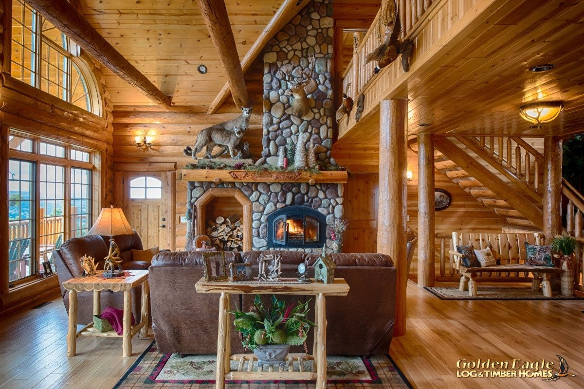 round long rustic log timber tree like tie beam beams rafter rafters ceiling great room loft pine golden eagle log home mart tod sharon jay sarah zachary zack zak zac zach parmeter beam beam beam beam beam log beam round beam tree beam
