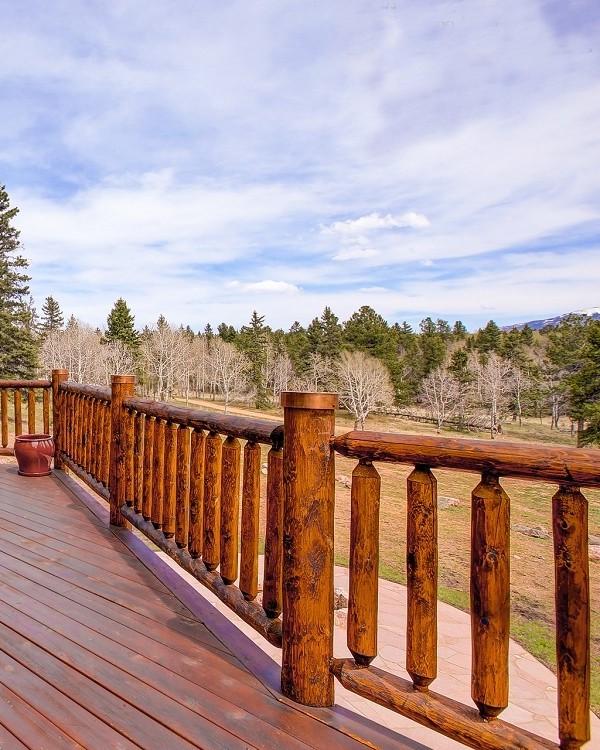 railing rail cedar log railing loft deck rustic country baluster spindle rails post copper caps home cabin mountains