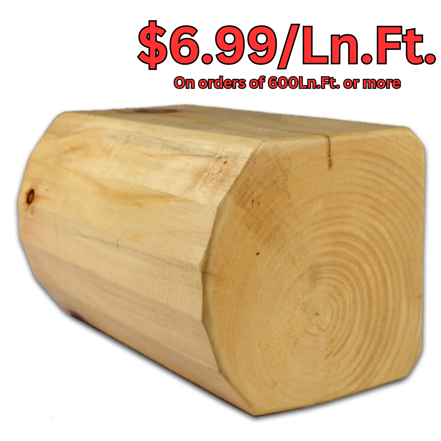 8" x 8" Super-Round D-Profile - Full Log - #135 Machine Peeled