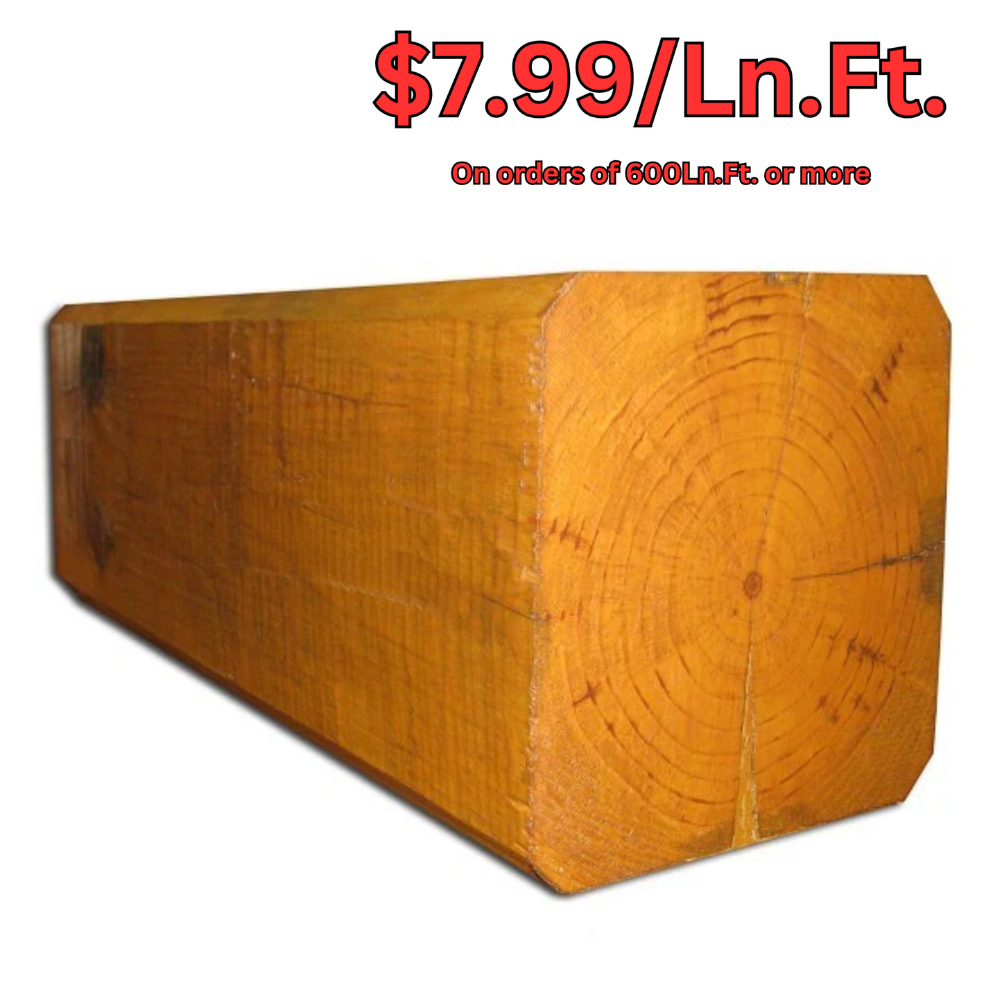 8" x 8" Beveled-Edge Square Full Log - Chiseled or Semi Smooth - #139