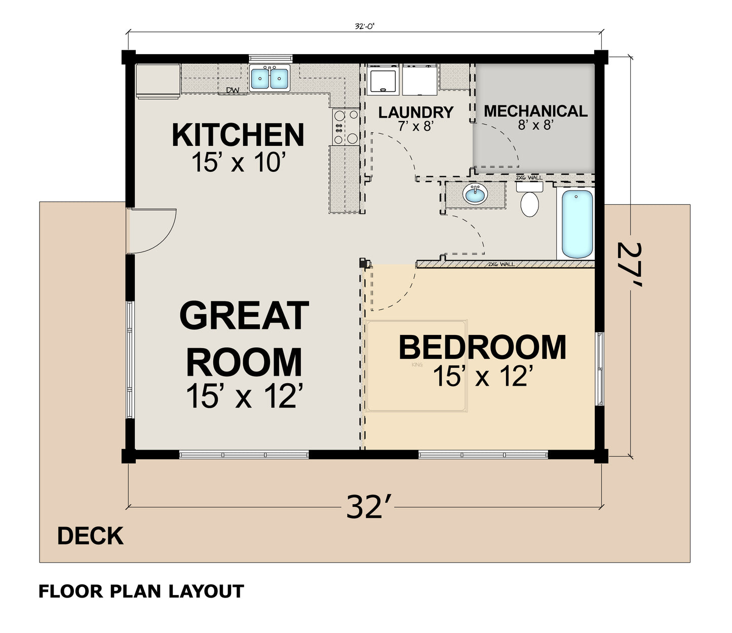 1-Bedroom Modern Mountain Log Cabin Kit 27x32