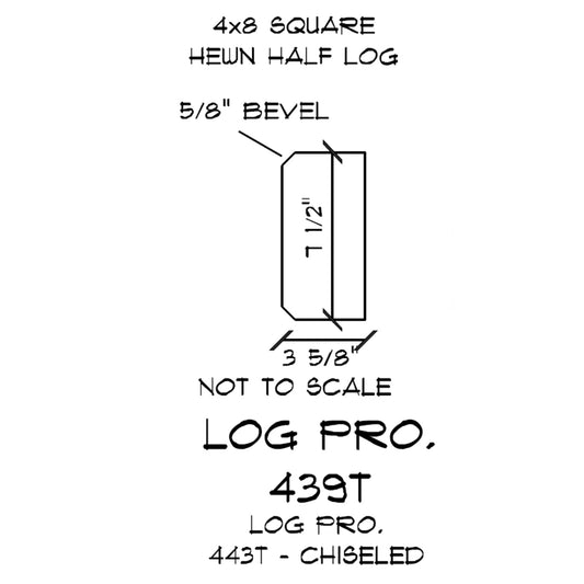 4"x8" Square Cabin Grade Half Log- Chiseled Surface - #443T