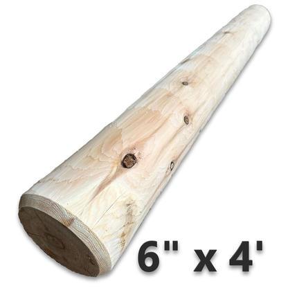 6" x 4' Rustic Peeled Cedar Log Post - For Deck or Loft Railings