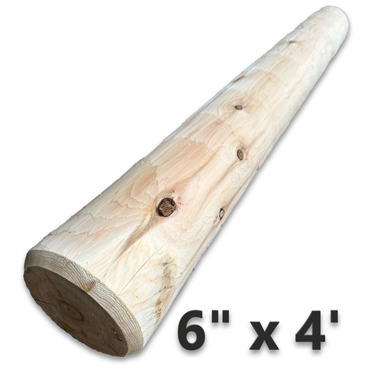 6" x 4' Rustic Peeled Cedar Log Post - For Deck or Loft Railings