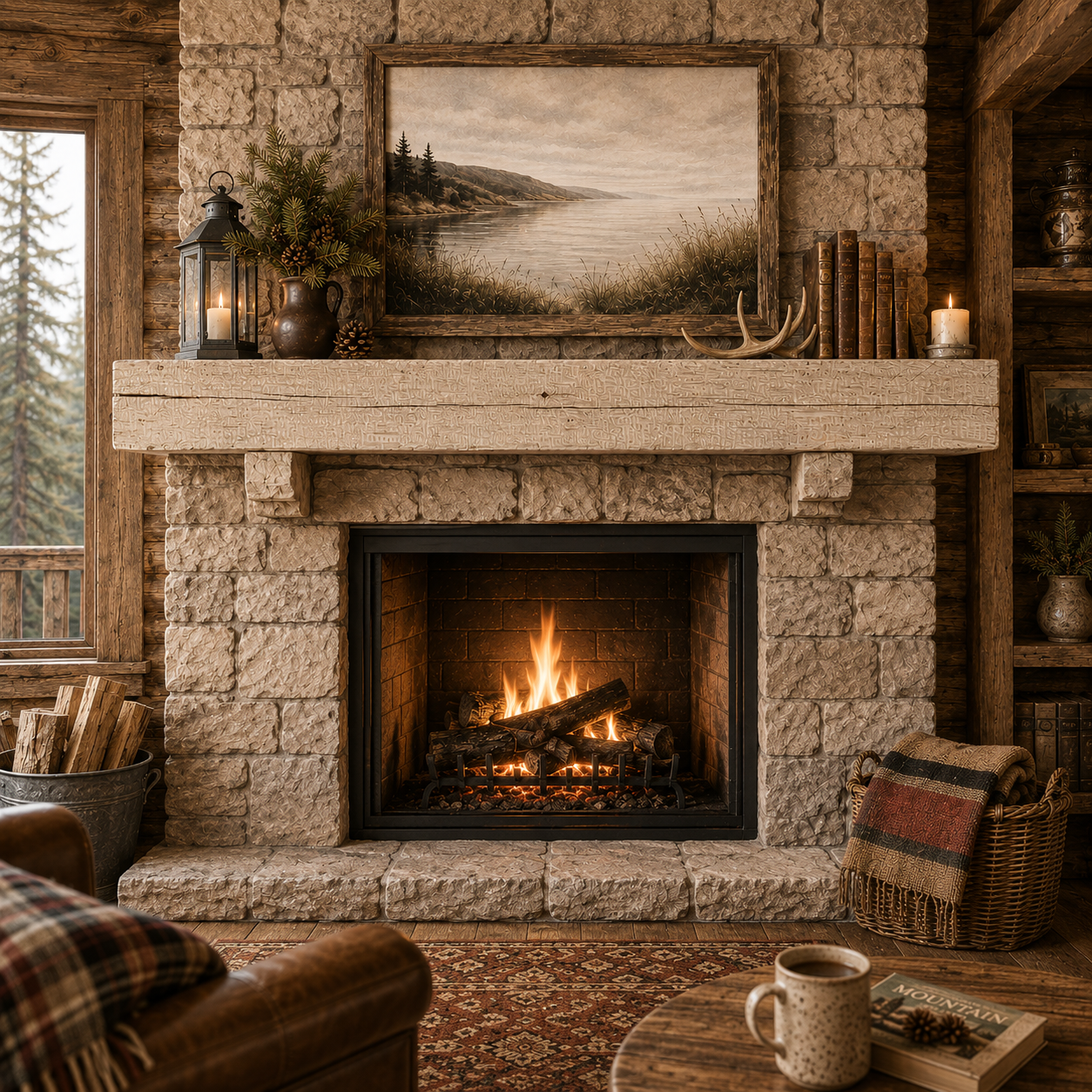 Eastern White Pine Rustic Timber Mantel | 8" x 8" x 72"