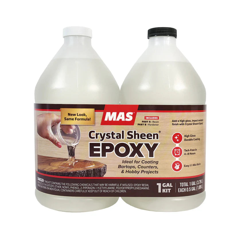 Crystal Sheen® (Commercial) Pour-On, High-Gloss Epoxy Resin Finish - 1 Gallon Kit - For Bars & Tables