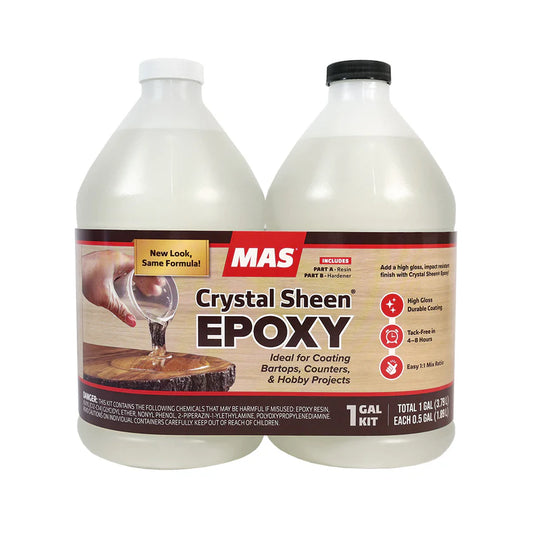 Crystal Sheen® (Commercial) Pour-On, High-Gloss Epoxy Resin Finish - 1 Gallon Kit - For Bars & Tables