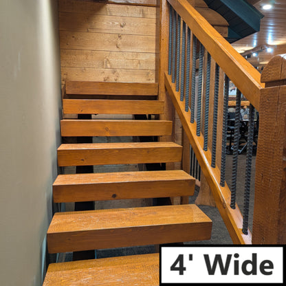 NEW - EZ Timber Stair System - Rustic Open Air Risers - 3ft. or 4ft. Wide Treads - Chiseled or Smooth