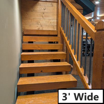 NEW - EZ Timber Stair System - Rustic Open Air Risers - 3ft. or 4ft. Wide Treads - Chiseled or Smooth