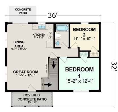 Bryce Canyon | 2-Bedroom Log Cabin Kit | 26x36