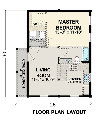 1-Bedroom Log Cabin Kit 22x30