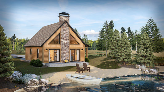 1-Bedroom Blue Stone Log Cabin Kit 24x32