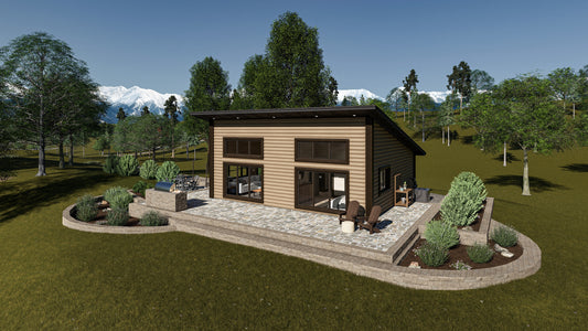 1-Bedroom Modern Mountain Log Cabin Kit 27x32