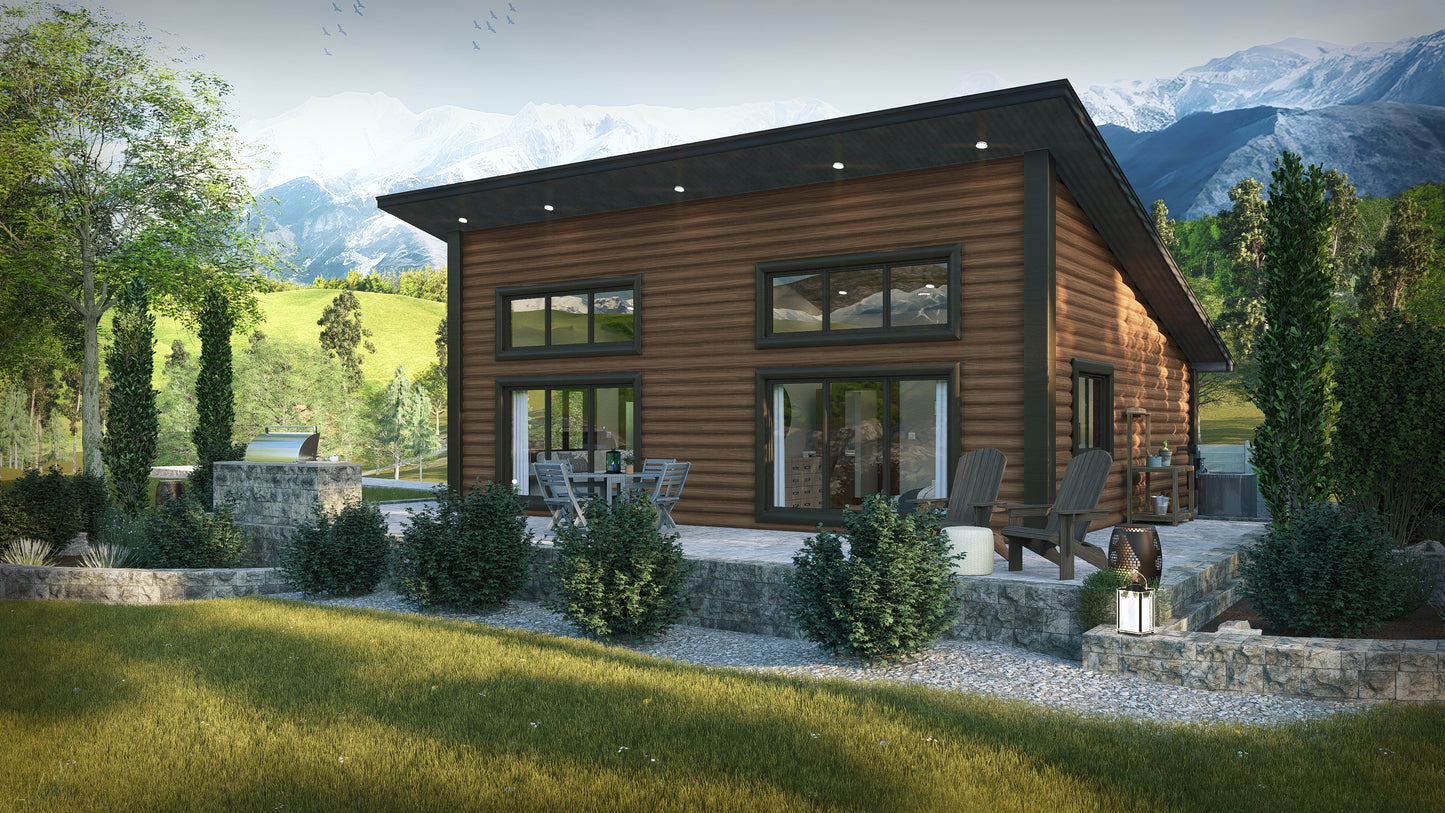 1-Bedroom Modern Mountain Log Cabin Kit 27x32