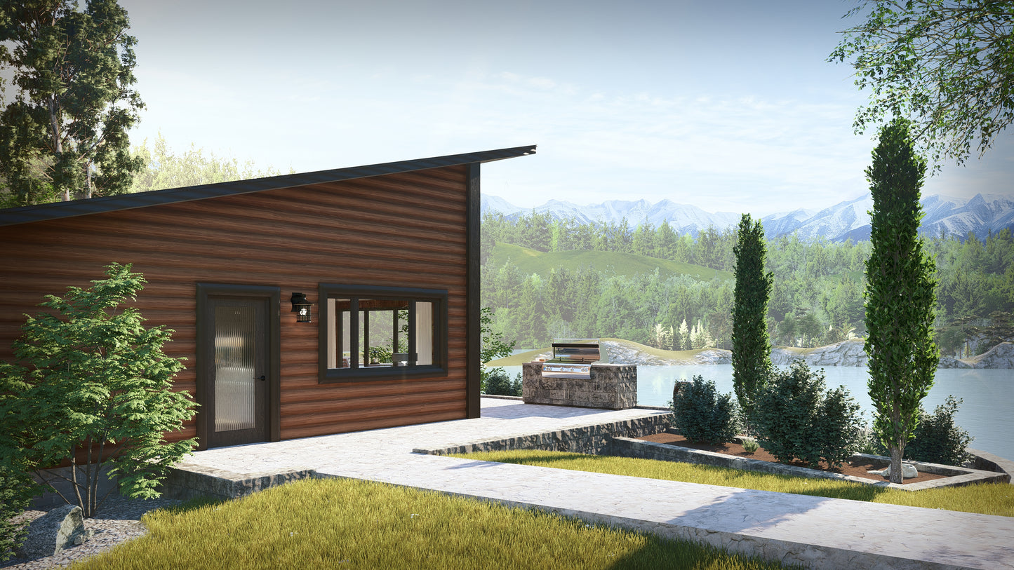 1-Bedroom Modern Mountain Log Cabin Kit 27x32