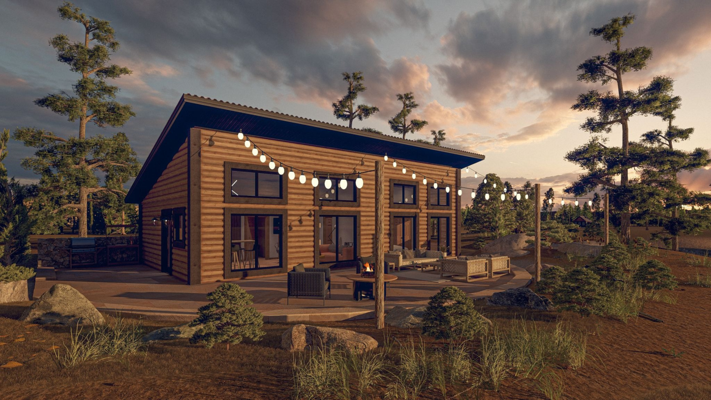 2-Bedroom Modern Mountain Log Cabin Kit 24x42