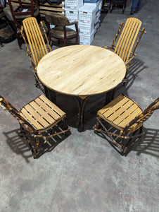 Clearance - 43" Round Rustic Pine Log Table and 4 Chairs For Sale