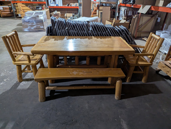 Clearance - Rustic Log Dining Set - Rectangle Table, Bench and Chairs