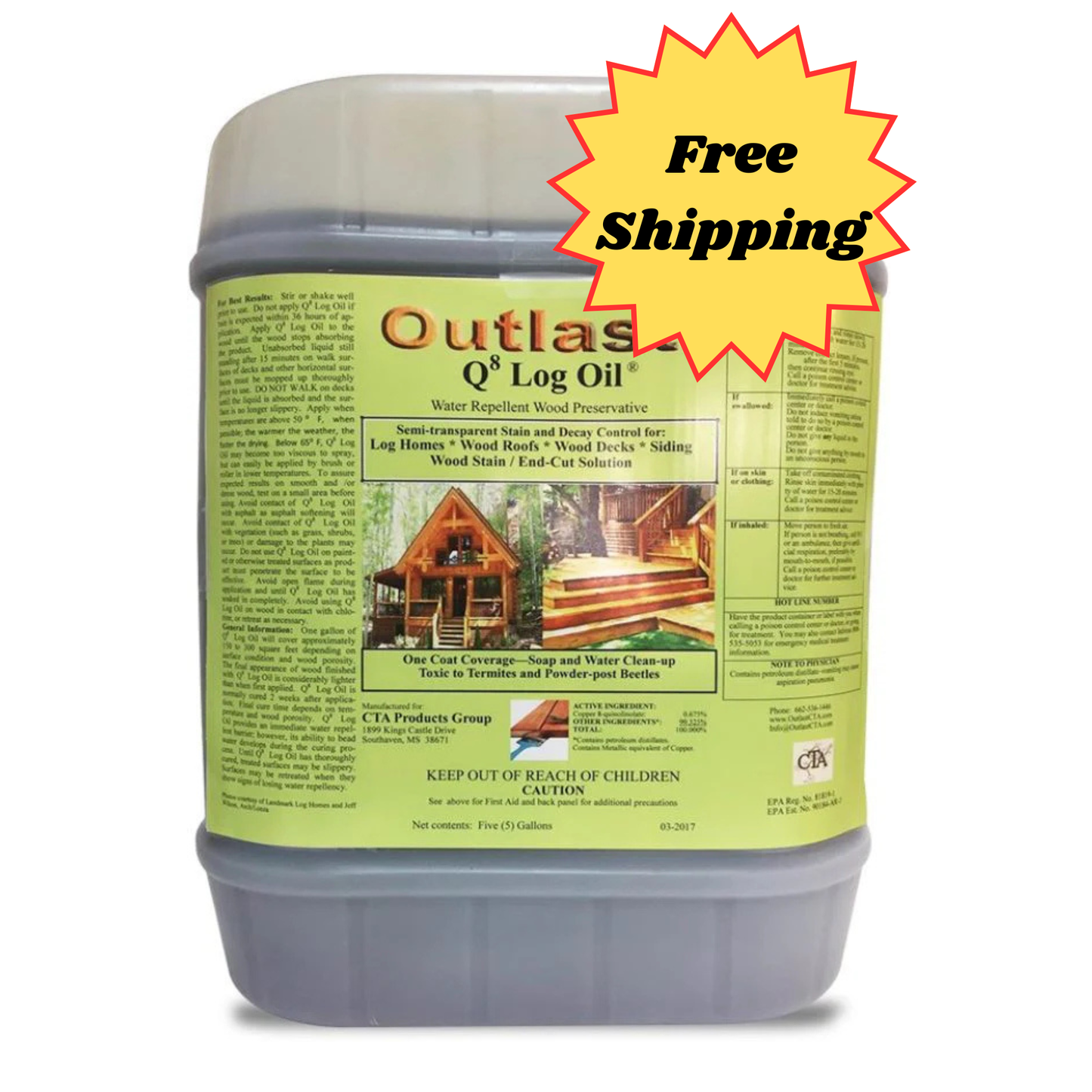 Outlast® Q8 Log Oil®- Exterior Log Stain - 5 Gallons - Free Shipping