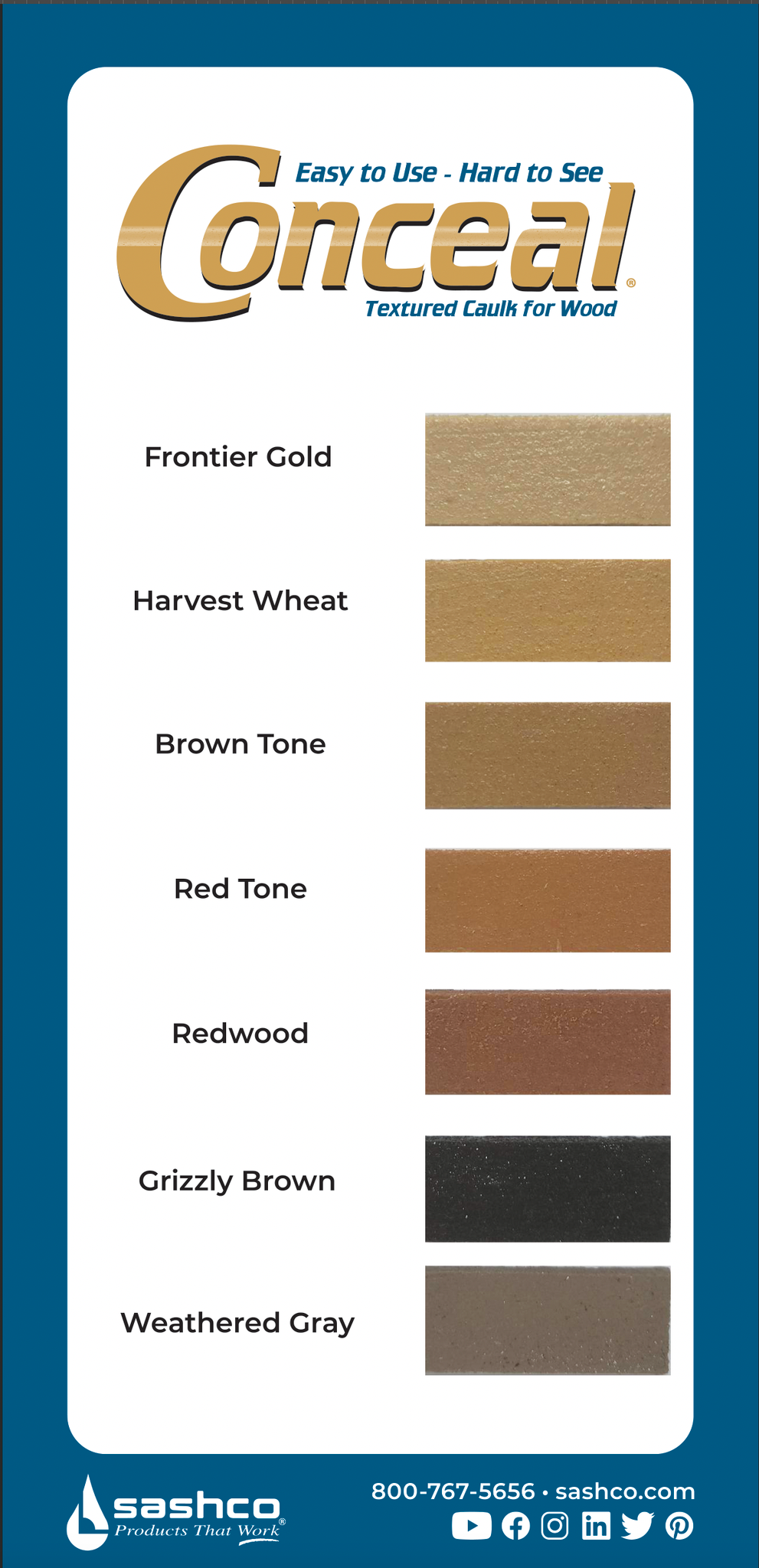 Sashco Conceal textured caulk color card