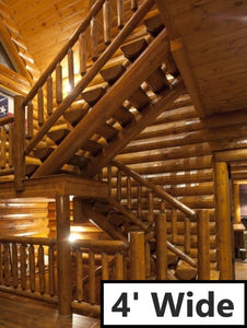 EZ Log stairs staircase stairway log home cabin decor rustic round log half log treads stringers brackets golden eagle ez log round log stair stairs stairway system kit