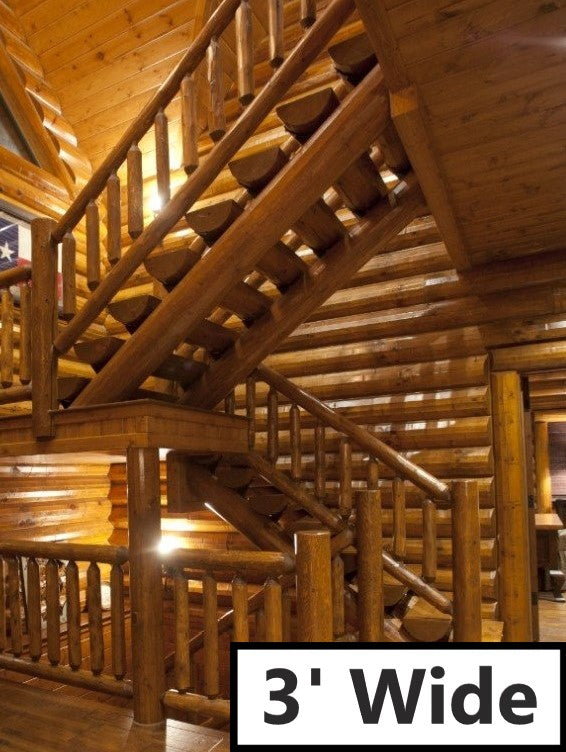 EZ Log stairs staircase stairway log home cabin decor rustic round log half log treads stringers brackets golden eagle ez log round log stair stairs stairway system kit