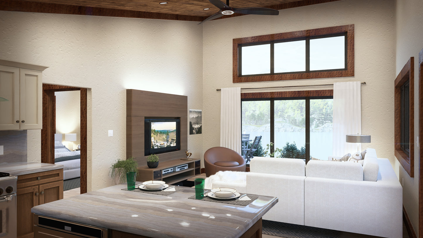 1-Bedroom Modern Mountain Log Cabin Kit 27x32