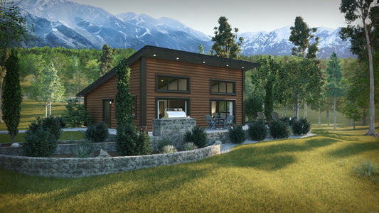 1-Bedroom Modern Mountain Log Cabin Kit 27x32