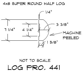 4"x8" Super Round Cabin Grade Half Log- Machine Peeled Surface - #441