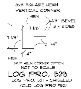 Vertical Timber Corner - 8" x 8" Square Log - Chiseled #527