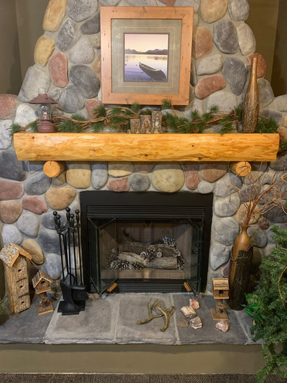 Full Log Peeled Hewn Fireplace Mantel Shelf Pine Golden Eagle Homes Log Home Mart