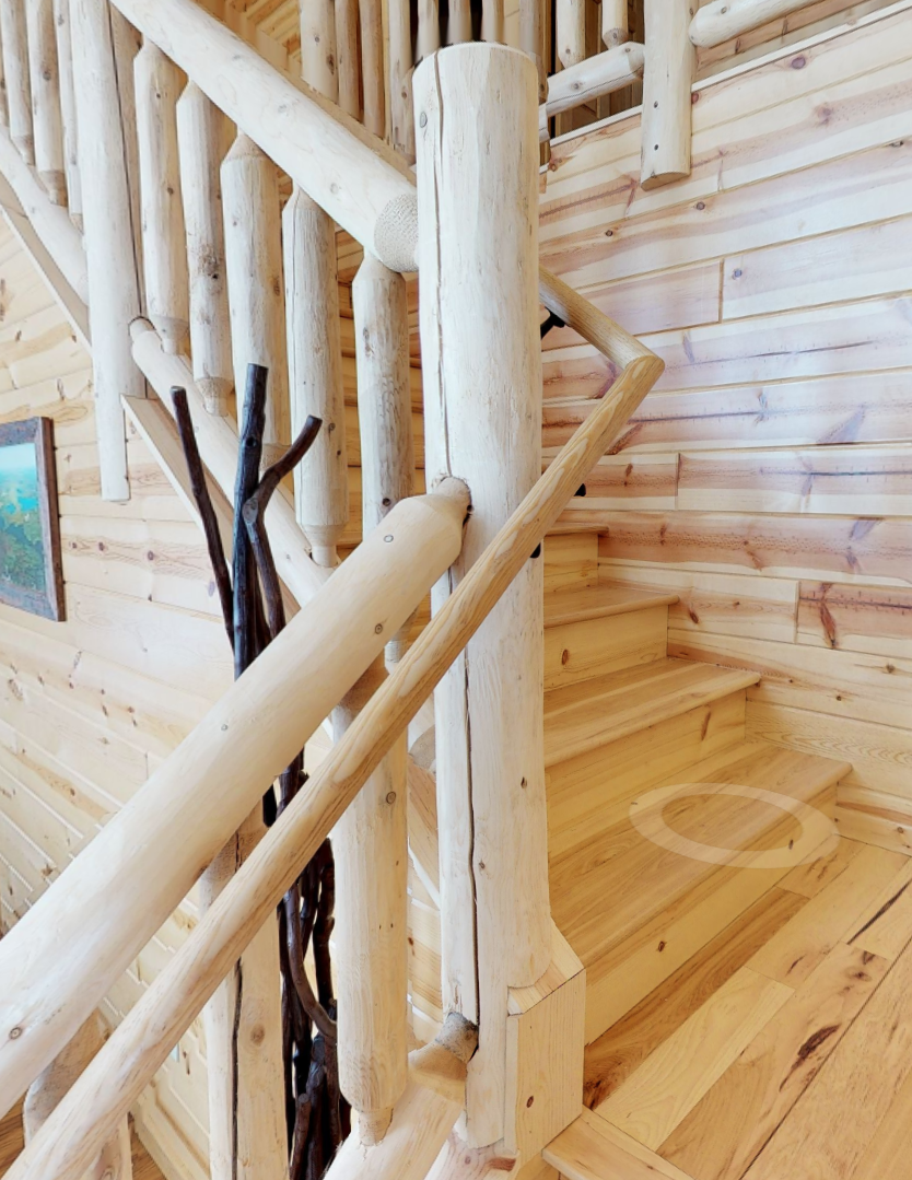8 ft. cedar post 8' 8 foot white cedar deck loft stair stairs stairway post newel vertical golden eagle log homes jay sarah tod sharon zach parmeter log home mart wisconsin rapids