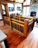 square railing timber rail rectangle rails stairs stairway steps loft fence pine rustic cabin log home timber house interior exterior decor rennovate diy do it yourself project kit parmeter golden eagle log home mart