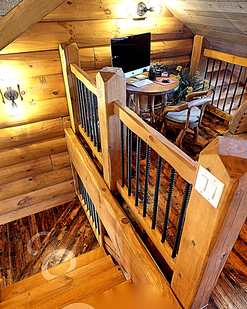 square railing timber rail rectangle rails stairs stairway steps loft fence pine rustic cabin log home timber house interior exterior decor rennovate diy do it yourself project kit parmeter golden eagle log home mart