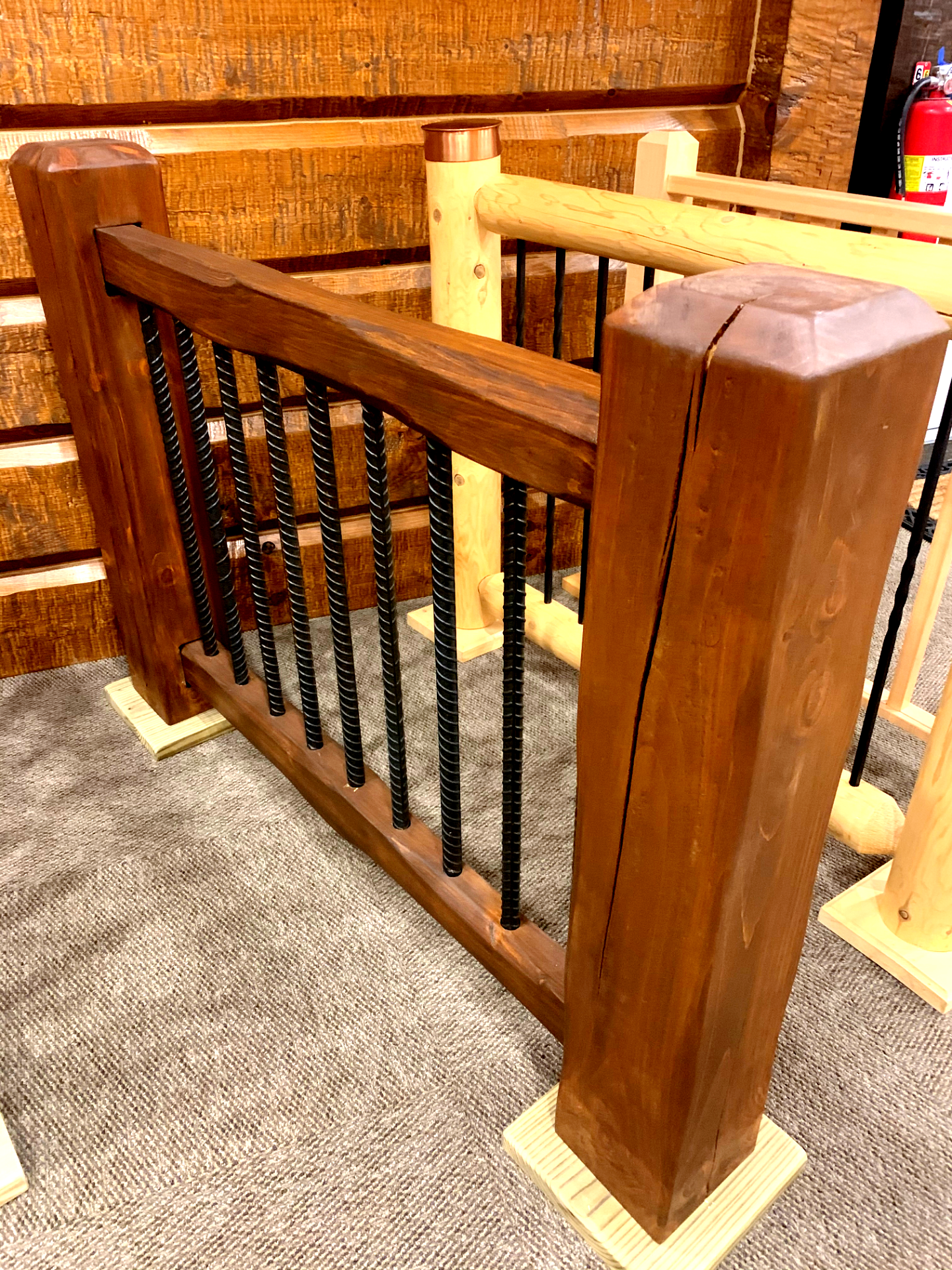 square railing timber rail rectangle rails stairs stairway steps loft fence pine rustic cabin log home timber house interior exterior decor rennovate diy do it yourself project kit parmeter golden eagle log home mart